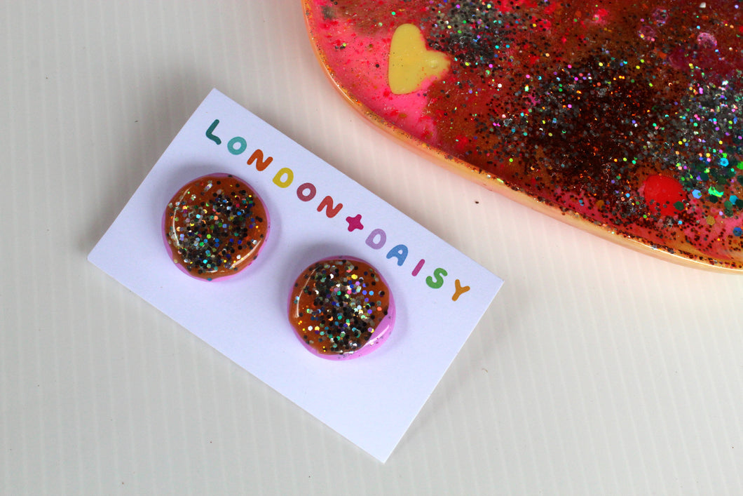 Mauve Galaxy Sparkly Resin Studs Large