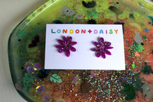 Load image into Gallery viewer, Purple Flower Power- Sparkly Resin Studs
