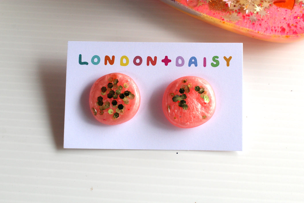 Peach Me Sparkly Resin Studs Large