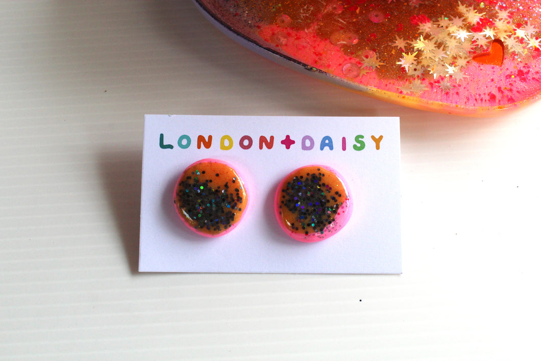 Pink Me Sparkly Resin Studs Large